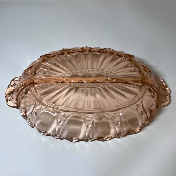 Vintage relish dish, Pearl and Oyster depression glass pattern by Anchor Hocking - Picture 3 of 3